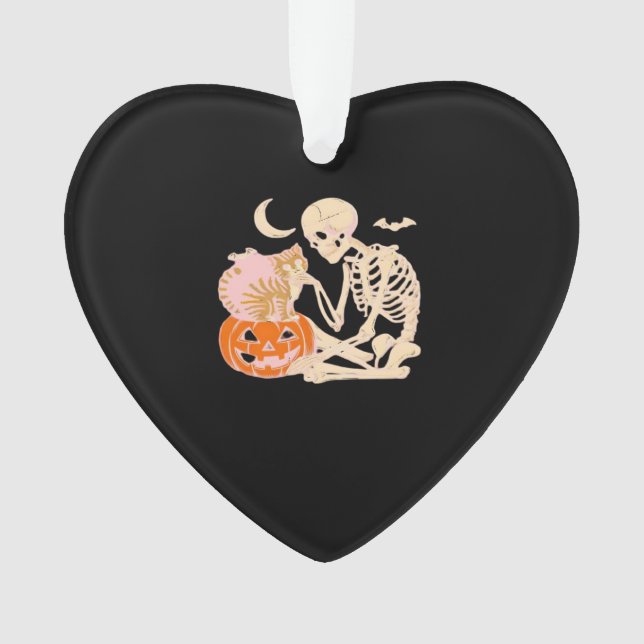 Skeleton Hugging Cat Halloween Cat Lover Cat Class Ornament (Front)