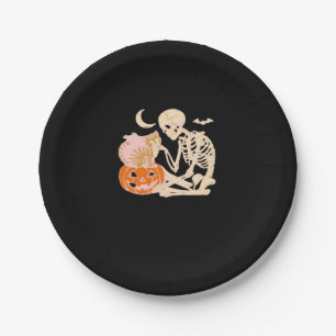 Skeleton Hugging Cat Halloween Cat Lover Cat Class Paper Plate