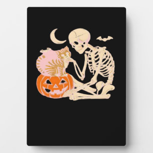 Skeleton Hugging Cat Halloween Cat Lover Cat Class Plaque