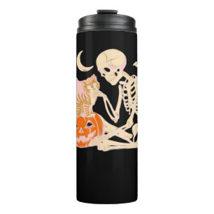 Skeleton Hugging Cat Halloween Cat Lover Cat Class Thermal Tumbler