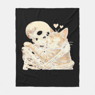 Skeleton Hugging Cat Halloween Cat Lover Cat Mom D Fleece Blanket