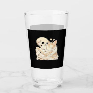 Skeleton Hugging Cat Halloween Cat Lover Cat Mom D Glass