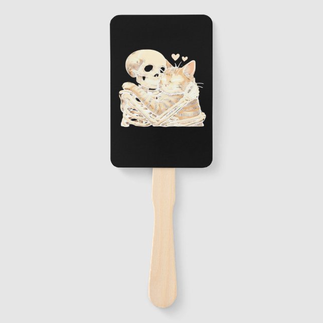 Skeleton Hugging Cat Halloween Cat Lover Cat Mom D Hand Fan (Front)