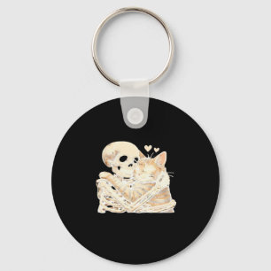 Skeleton Hugging Cat Halloween Cat Lover Cat Mom D Key Ring