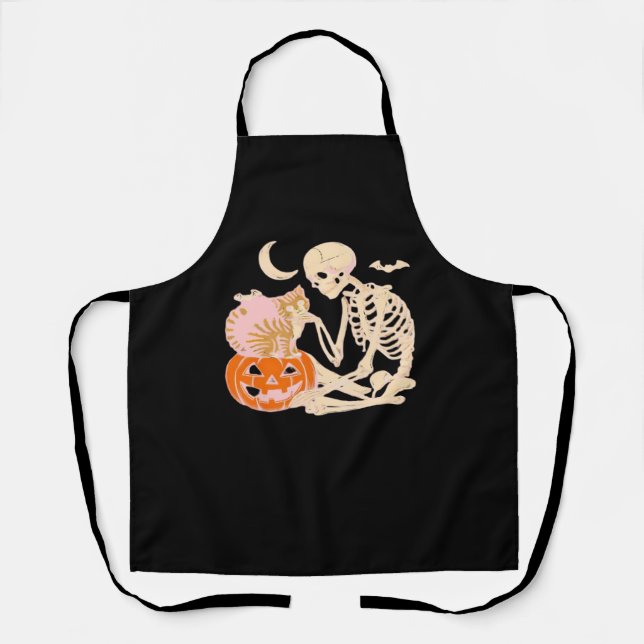 Skeleton Hugging Cat Halloween Cat Lover Cat Mum D Apron (Front)