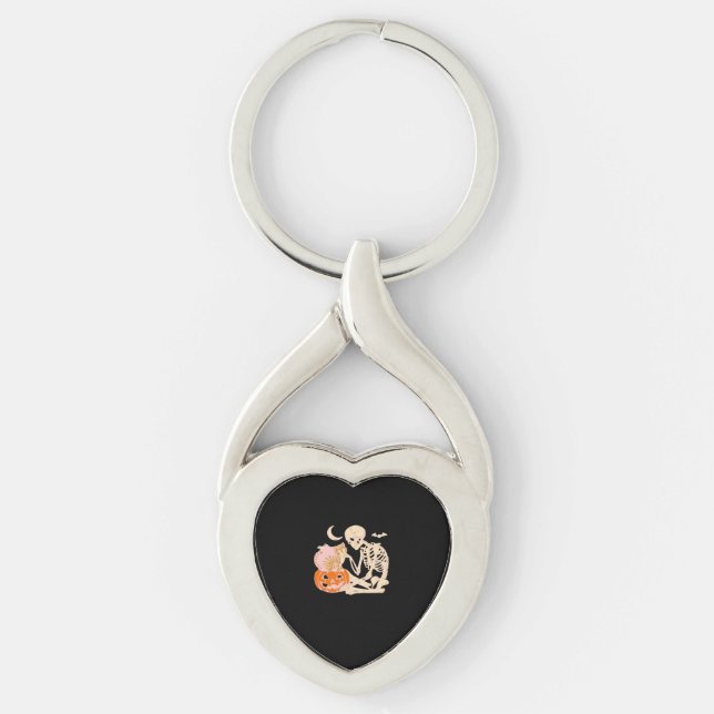 Skeleton Hugging Cat Halloween Cat Lover Cat Mum D Key Ring (Front)