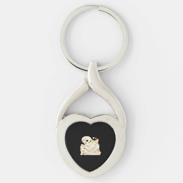 Skeleton Hugging Cat Halloween Cat Lover Cat Mum D Key Ring (Front)