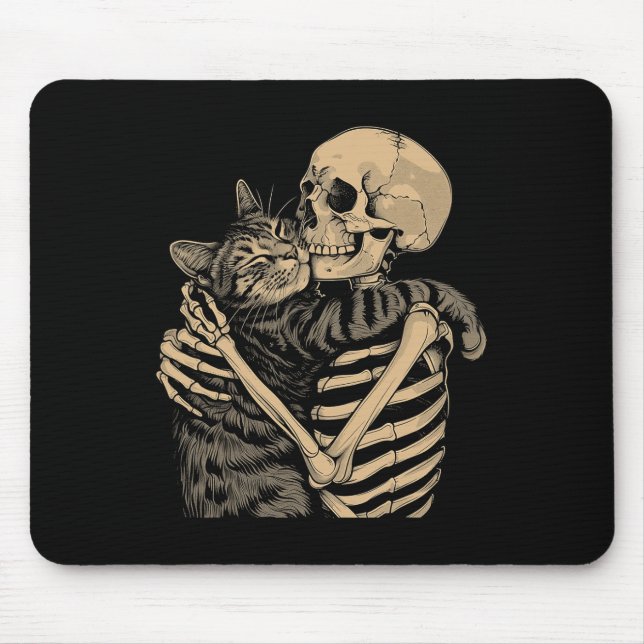 Skeleton Hugging Cat Halloween Cat Lover Cat Mum D Mouse Pad (Front)