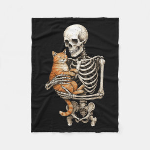 Skeleton Hugging Cat Halloween Cats Lover Cat Mum Fleece Blanket