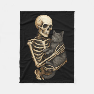 Skeleton Hugging Cat Halloween Cats Lover Cat Mum Fleece Blanket
