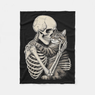 Skeleton Hugging Cat Halloween Cats Lover Fleece Blanket