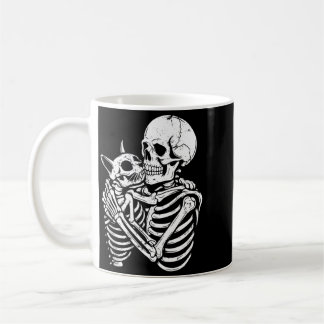 Skeleton Hugging Cat Halloween Funny Cat Lover Cat Coffee Mug