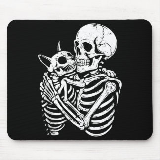 Skeleton Hugging Cat Halloween Funny Cat Lover Cat Mouse Pad