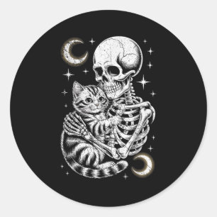 Skeleton Hugging Cat Halloween Kitty Lover Kitties Classic Round Sticker