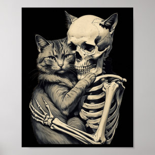 Skeleton Hugging Cat Lover Halloween Tee Funny App Poster