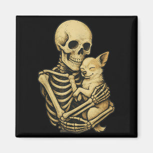 Skeleton Hugging Dog Chihuahua Funny Halloween Magnet