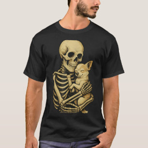 Skeleton Hugging Dog Chihuahua Funny Halloween T-Shirt