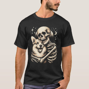 Skeleton Hugging Dog Halloween Corgi Lover Dog Mo T-Shirt