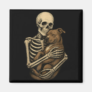 Skeleton Hugging Pittie Dog Pit Bull Funny Magnet