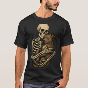 Skeleton Hugging Pittie Dog Pit Bull Funny T-Shirt