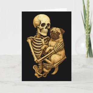 Skeleton Hugging Pug Halloween Pugs Lover Pug Mum  Card