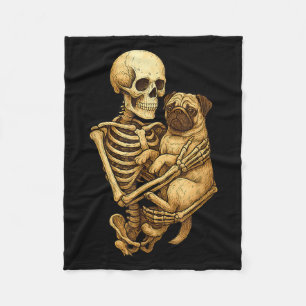 Skeleton Hugging Pug Halloween Pugs Lover Pug Mum  Fleece Blanket