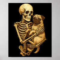 Skeleton Hugging Pug Halloween Pugs Lover Pug Mum 
