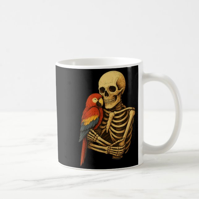Skeleton Hugging Scarlet Macaw Parrot Funny Coffee Mug (Right)