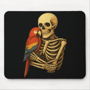Skeleton Hugging Scarlet Macaw Parrot Funny Mouse Pad