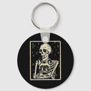 Skeleton Hugs French Bulldog Halloween Dog Lover Key Ring