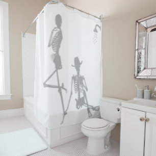 Skeleton Humour Shower Funny Cowboy Silhouette Bat Curtain