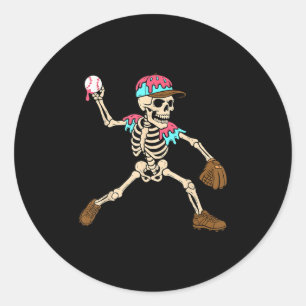 Skeleton Ice Cream Drip Baseball Srt Player Hallow Classic Round Sticker