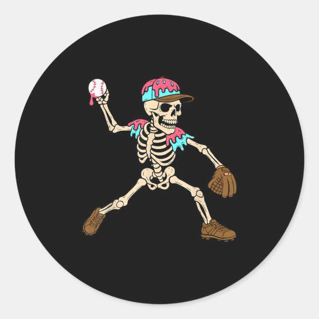 Skeleton Ice Cream Drip Baseball Srt Player Hallow Classic Round Sticker (Front)