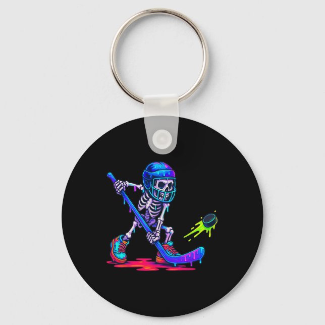 Skeleton Ice Hockey Drip Ice Cream Drip  Key Ring (Front)