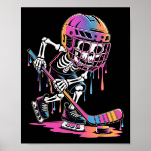Skeleton Ice Hockey Drip Youth Boys Kids Dripping  Poster