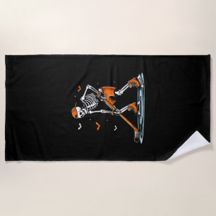 Skeleton Ice Hockey Halloween Boys Funny Halloween Beach Towel