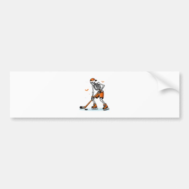 Skeleton Ice Hockey Halloween Boys Funny Halloween Bumper Sticker (Front)