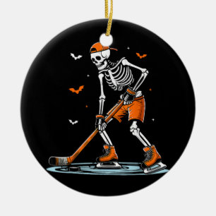 Skeleton Ice Hockey Halloween Boys Funny Halloween Ceramic Ornament