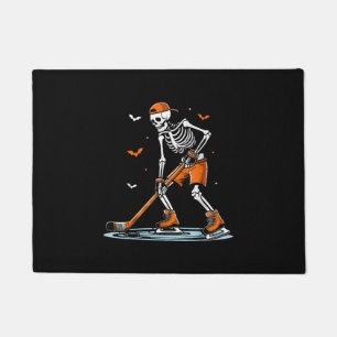 Skeleton Ice Hockey Halloween Boys Funny Halloween Doormat