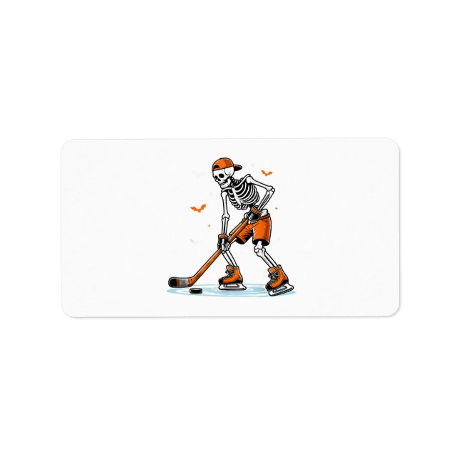 Skeleton Ice Hockey Halloween Boys Funny Halloween Label (Front)