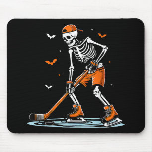 Skeleton Ice Hockey Halloween Boys Funny Halloween Mouse Pad