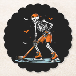 Skeleton Ice Hockey Halloween Boys Funny Halloween Paper Coaster