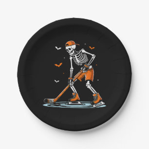 Skeleton Ice Hockey Halloween Boys Funny Halloween Paper Plate