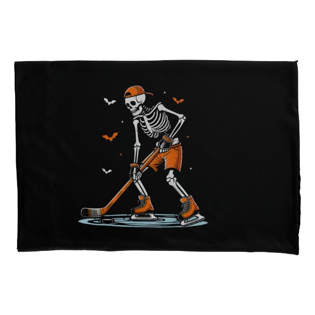 Skeleton Ice Hockey Halloween Boys Funny Halloween Pillowcase (Front)