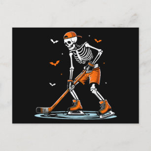 Skeleton Ice Hockey Halloween Boys Funny Halloween Postcard