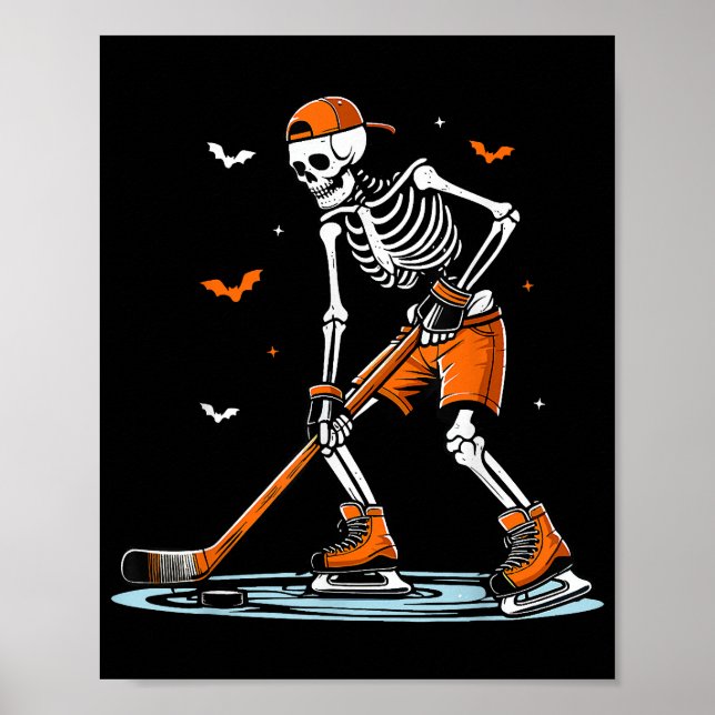Skeleton Ice Hockey Halloween Boys Funny Halloween Poster (Front)