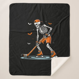 Skeleton Ice Hockey Halloween Boys Funny Halloween Sherpa Blanket