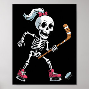 Skeleton Ice Hockey Halloween Costume Funny Women Poster