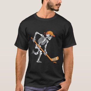 Skeleton Ice Hockey Halloween Funny Costume Men Bo T-Shirt