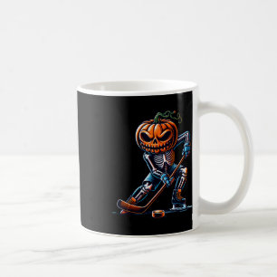 Skeleton Ice Hockey Halloween Pumpkin Hockey Mens Coffee Mug